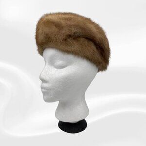 Vintage Real Fur Pillbox Hat — Warm Honey-Brown, Fully Lined, Classic Cossack